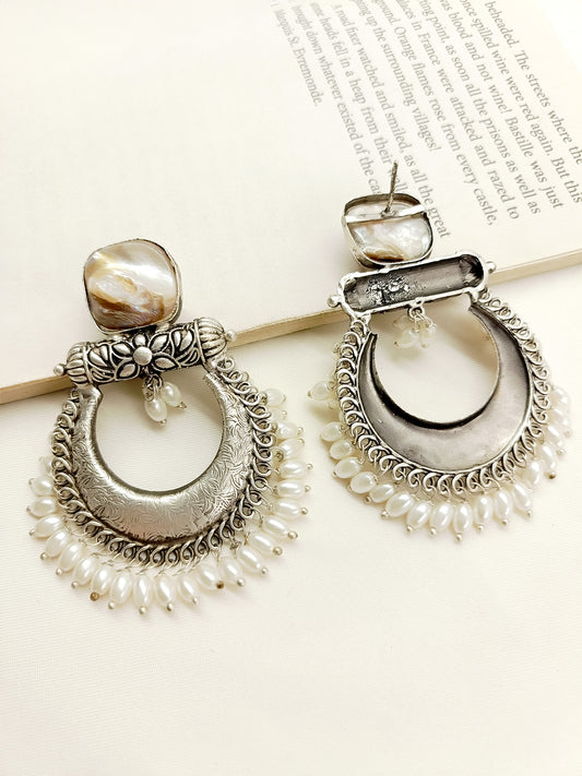 Neeru Cream Oxidized Earrings