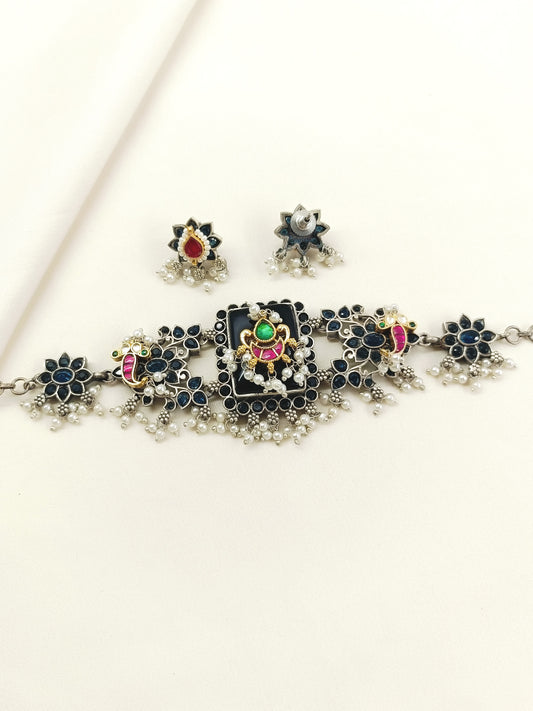 Laviza Blue Oxidized Choker Set