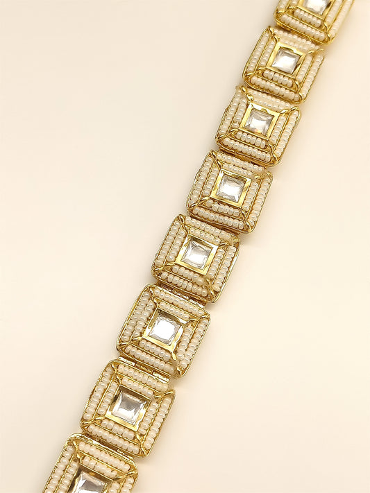 Aashi White Gold Plated Kundan Bracelet