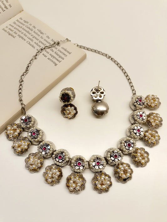 Lara Maroon Oxidized Necklace Set