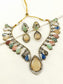 Reva Peach Pastel Victorian Raw Stone Necklace Set