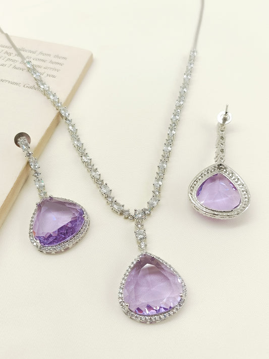 Aviana Lavender American Diamond Necklace Set