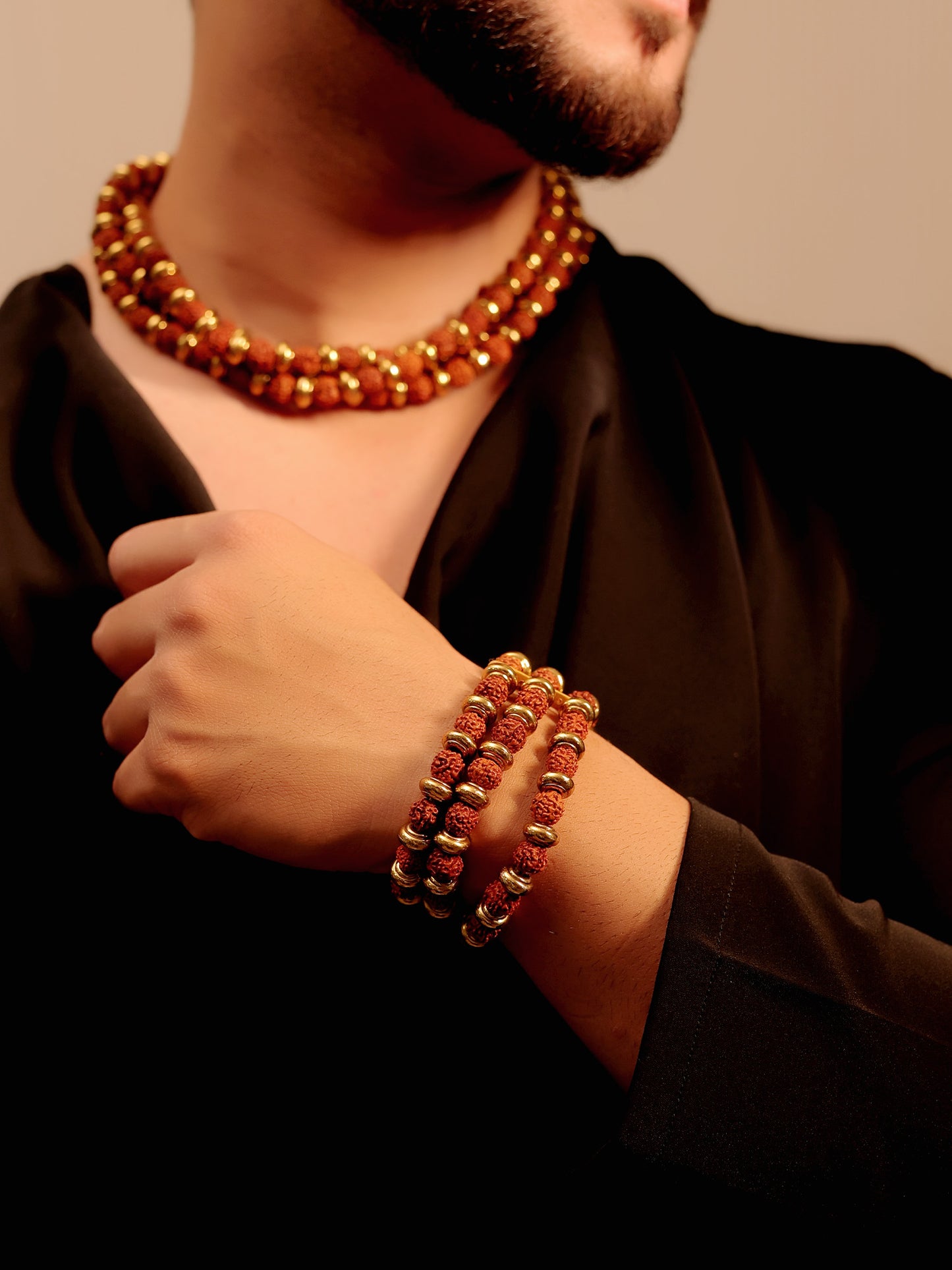 Likhith Three-Layer Rudraksha Mala With Bracelet