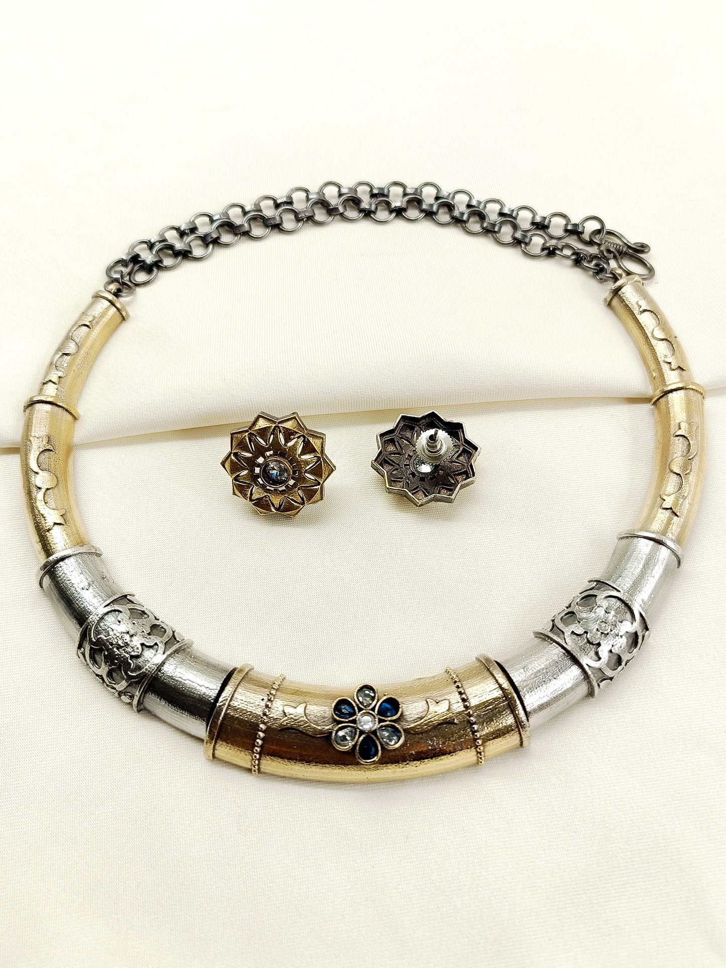 Nilima Blue Oxidized Hasli Styled Choker Set