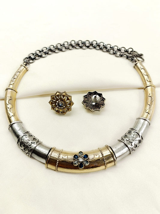 Nilima Blue Oxidized Hasli Styled Choker Set