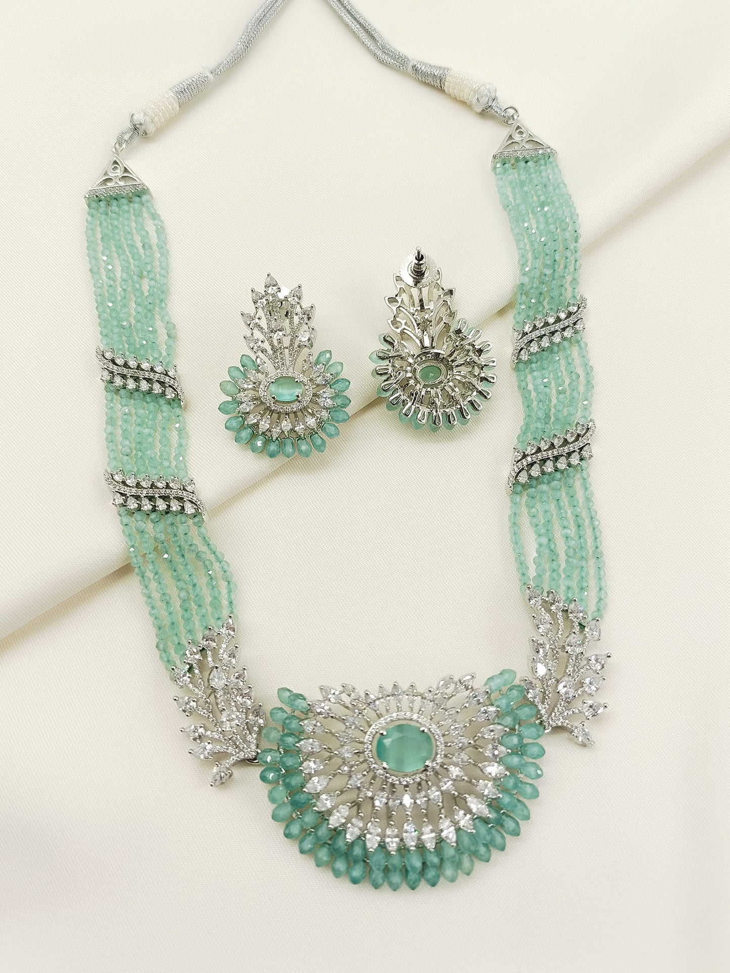 Mini Mint Green American Diamond Necklace Set