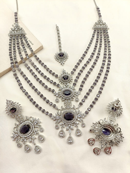 Takshvi Purple American Diamond Necklace Set