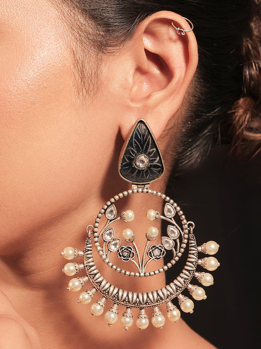 Arti Navy Blue Stone Silver Plated Boutique Earrings