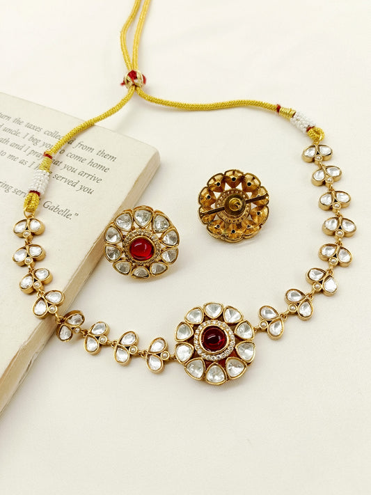 Mannat Maroon Kundan Choker Set