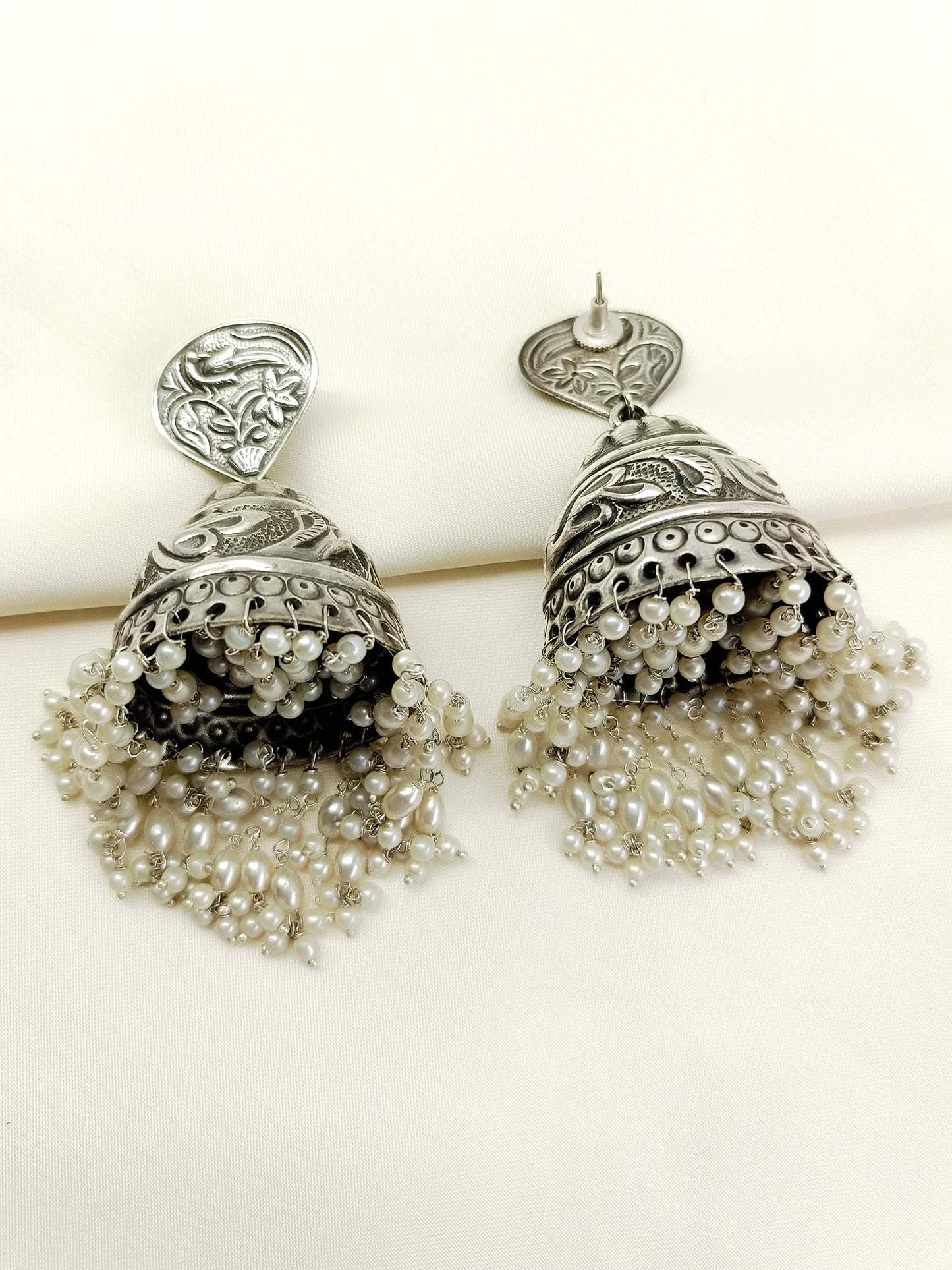 Ruchi White Pearl Oxidized Jhumki
