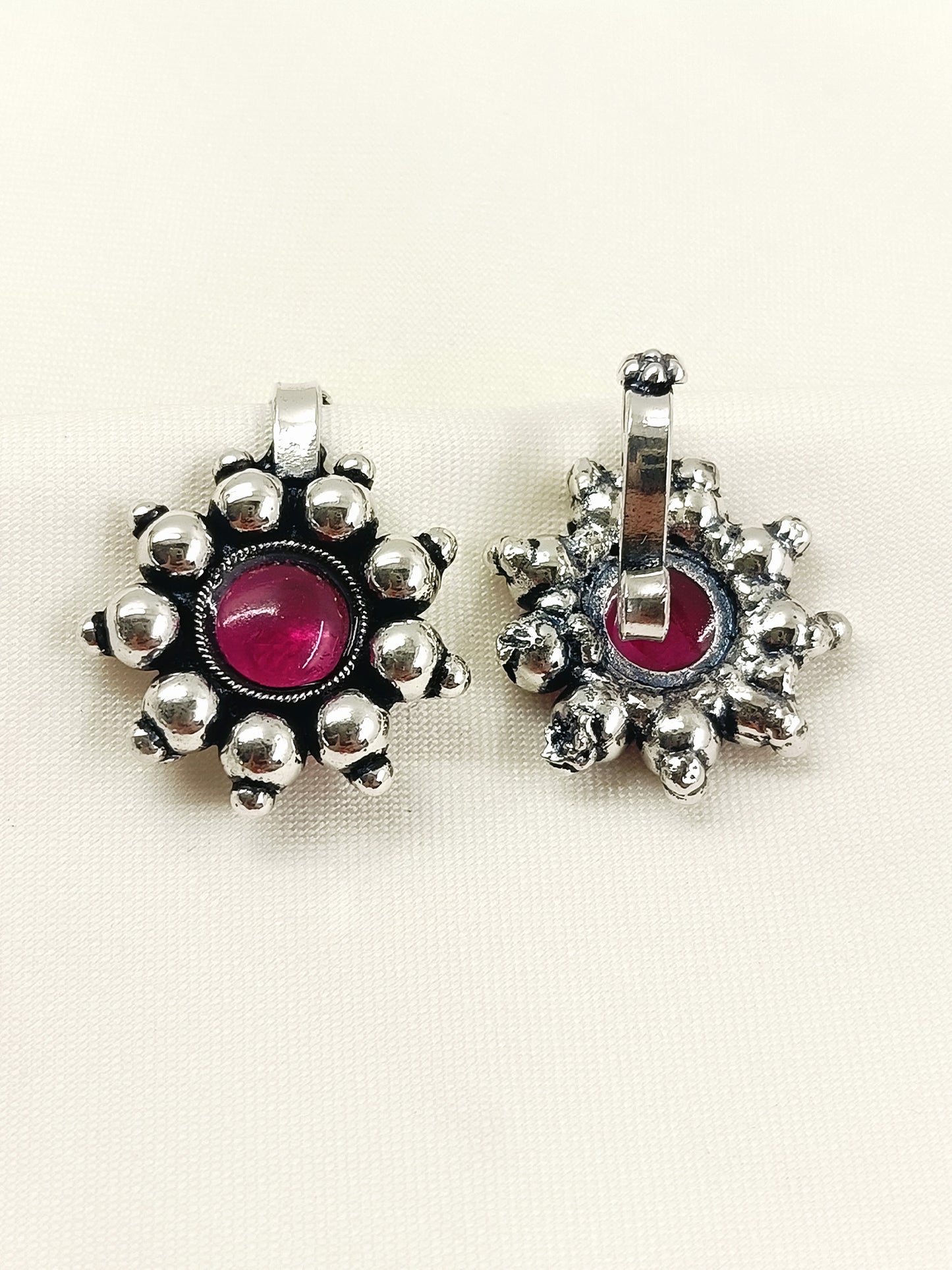 Hasini Oxidized Ruby Stone Rava Clip Cuff Pair