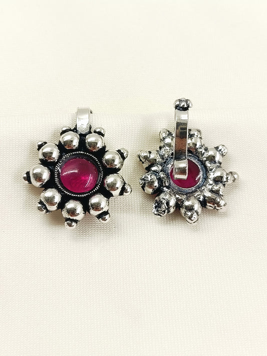 Hasini Oxidized Ruby Stone Rava Clip Cuff Pair