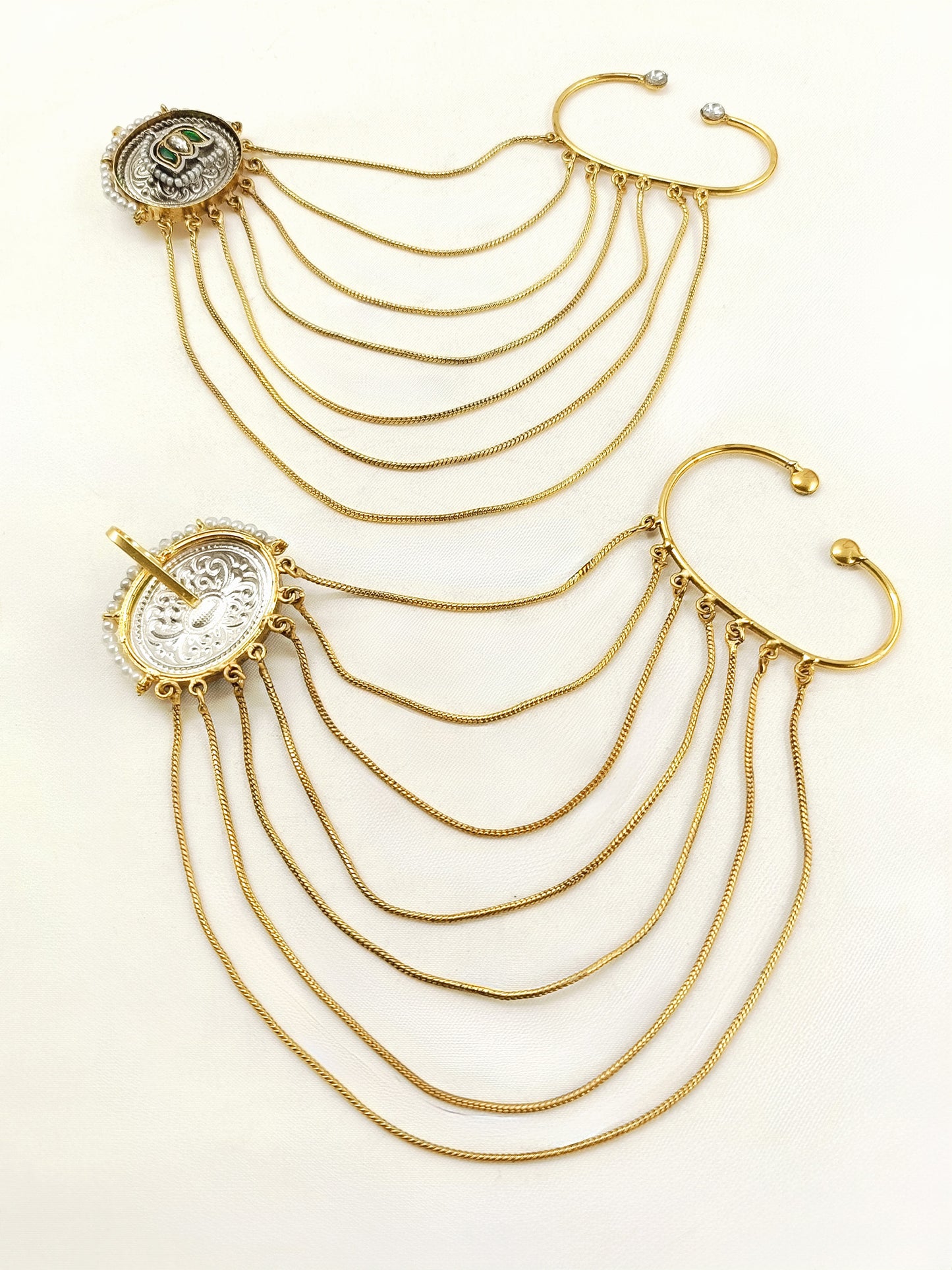 Rashida Green Lotus Dual Tone Ear Chain with Cuff