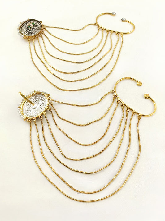 Rashida Green Lotus Dual Tone Ear Chain with Cuff