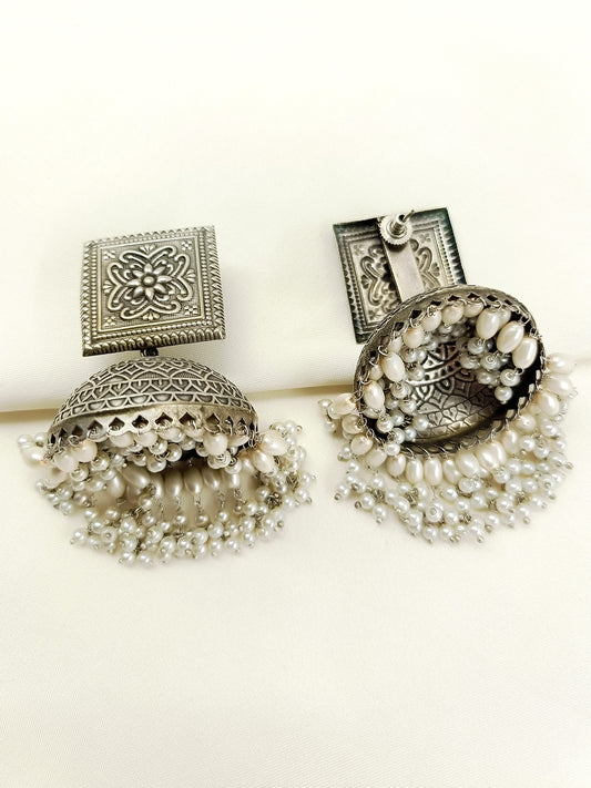 Maliyah White Pearl Oxidized Jhumki