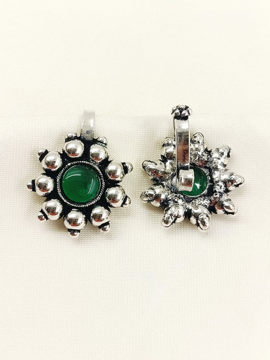 Geolina Oxidized Green Stone Rava Clip Cuff Pair