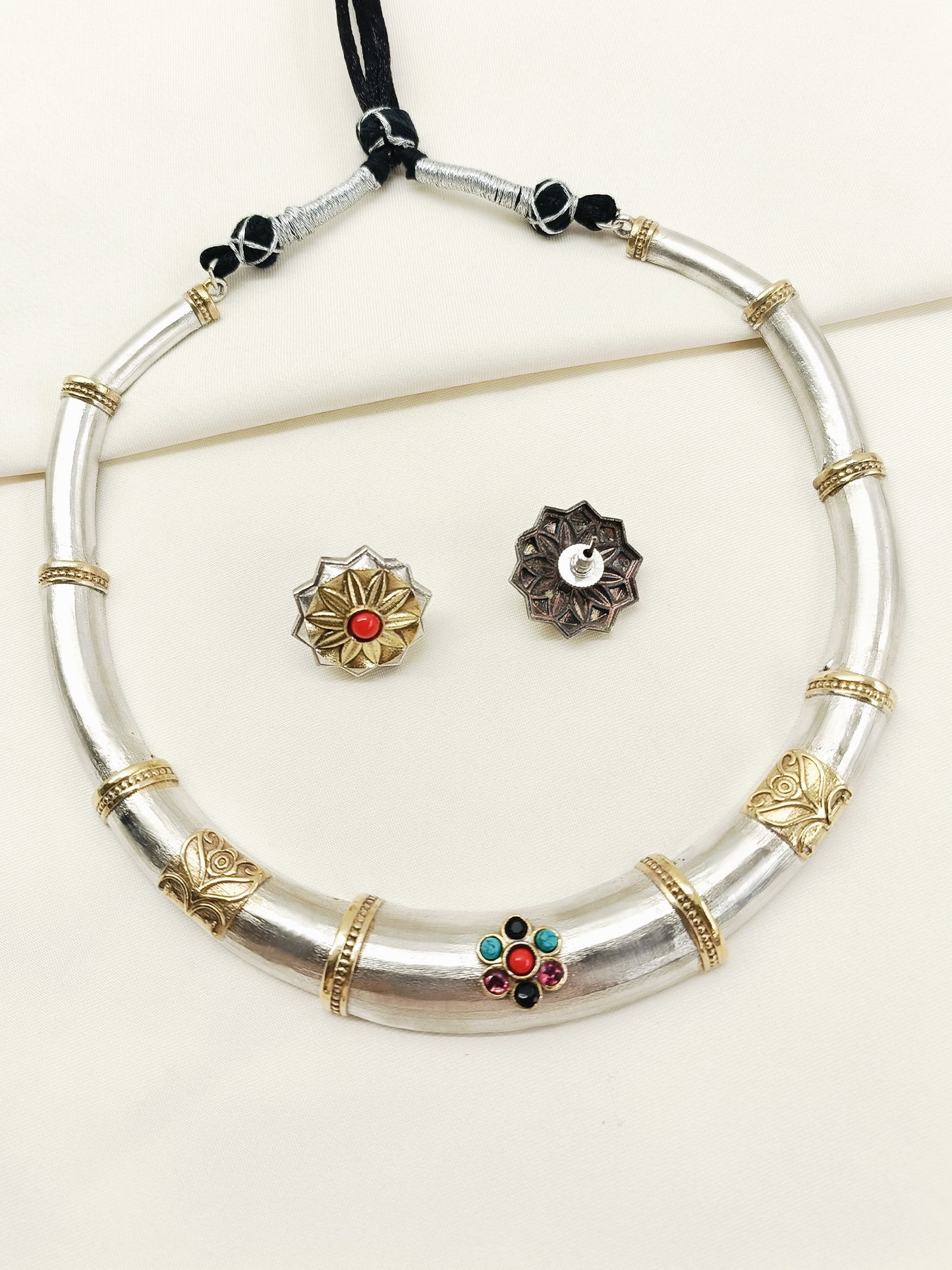 Varya Multi Colour Oxidized Hasli Styled Choker Set