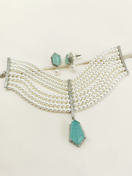 Jhanvi Mint Green American Diamond Choker Set