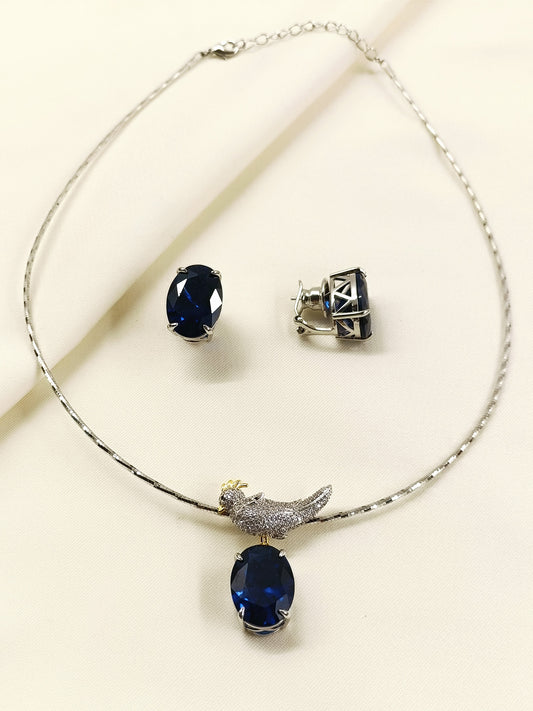 Naija Blue Sapphire American Diamond Pendant Set With Hasli