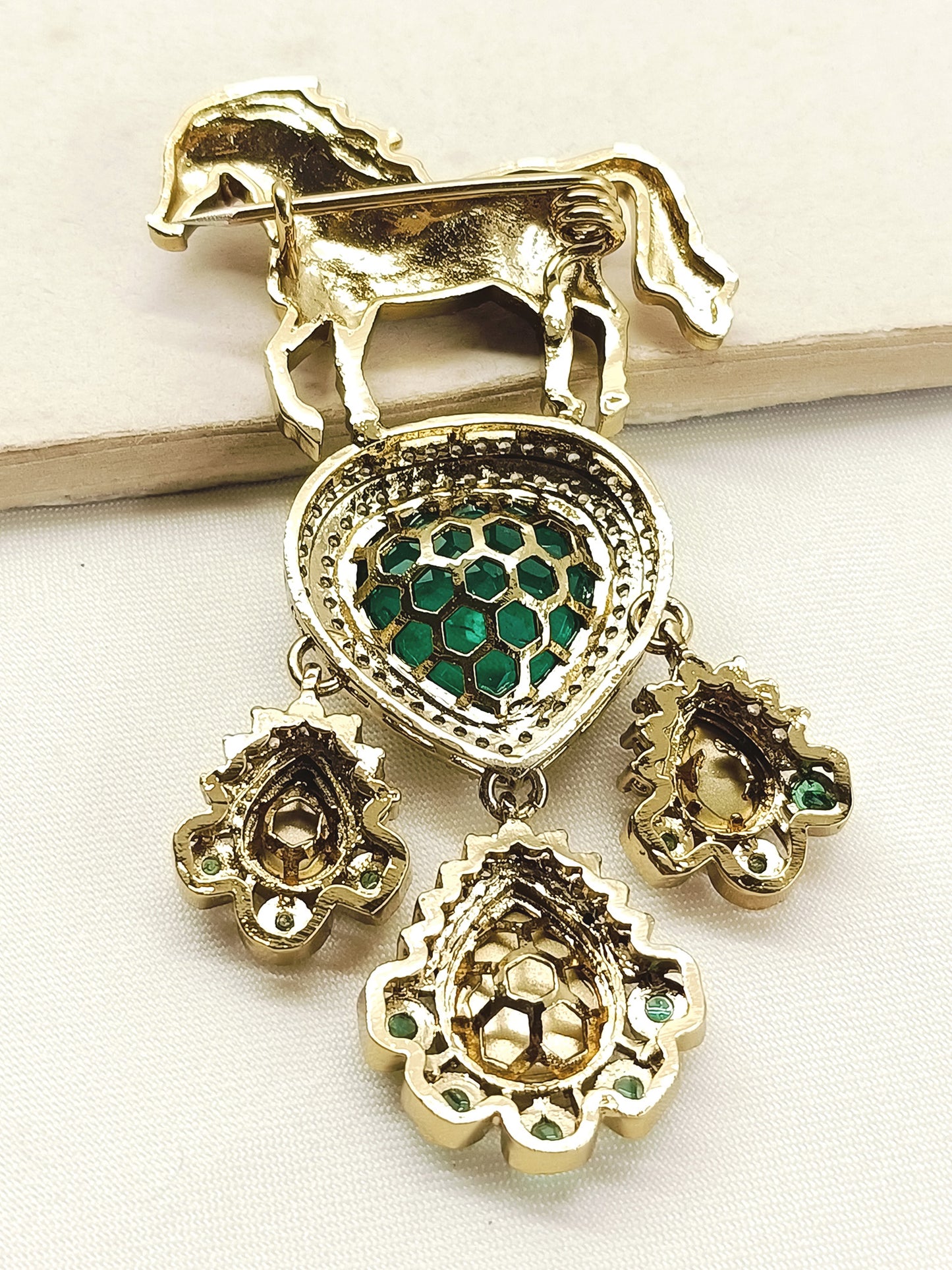 Jayesh Green Horse Brooch
