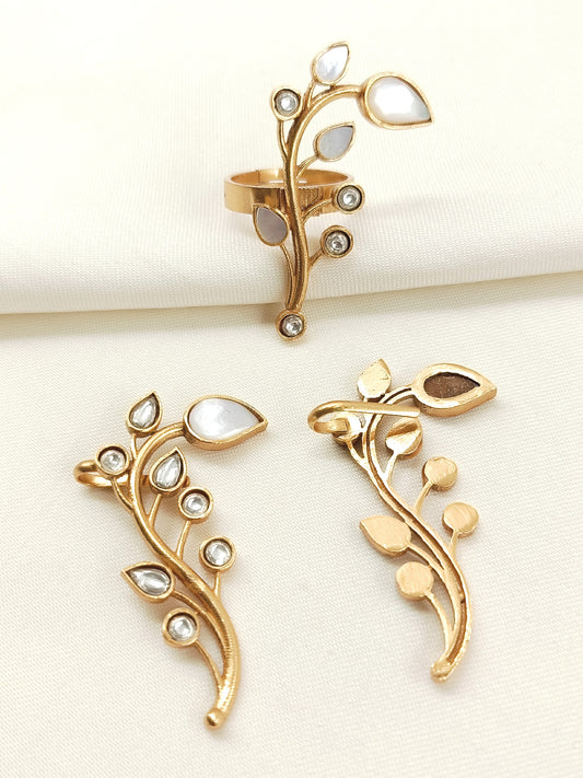 Chitrangda White Boutique Earcuff With Finger Ring