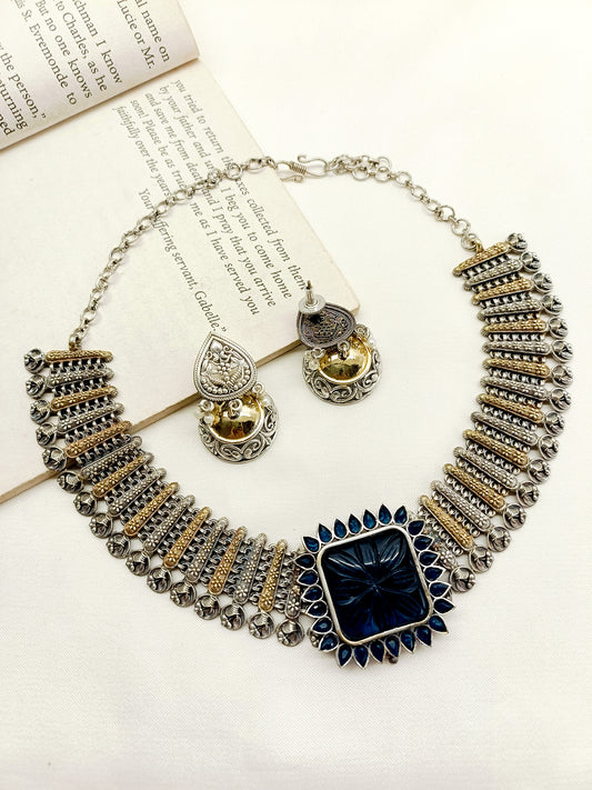 Eshe Navy Blue Oxidized Necklace Set