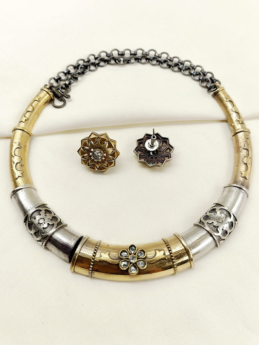 Saarika White Oxidized Hasli Styled Choker Set