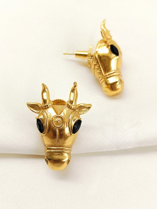 Jatin Golden Bull Head Men's Earrings