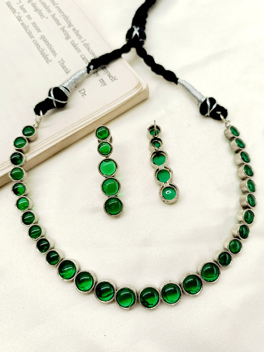 Poorvi Green Oxidized Necklace Set