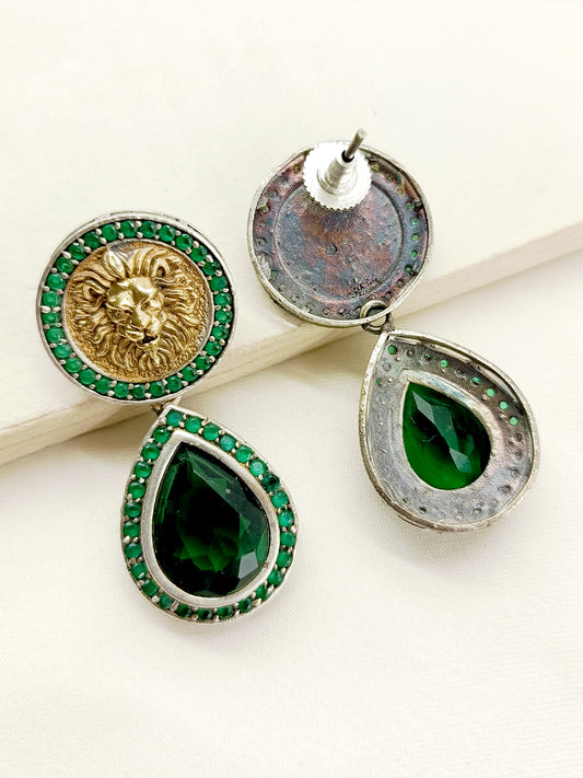 Tanvee Green Lion Oxidized Earrings