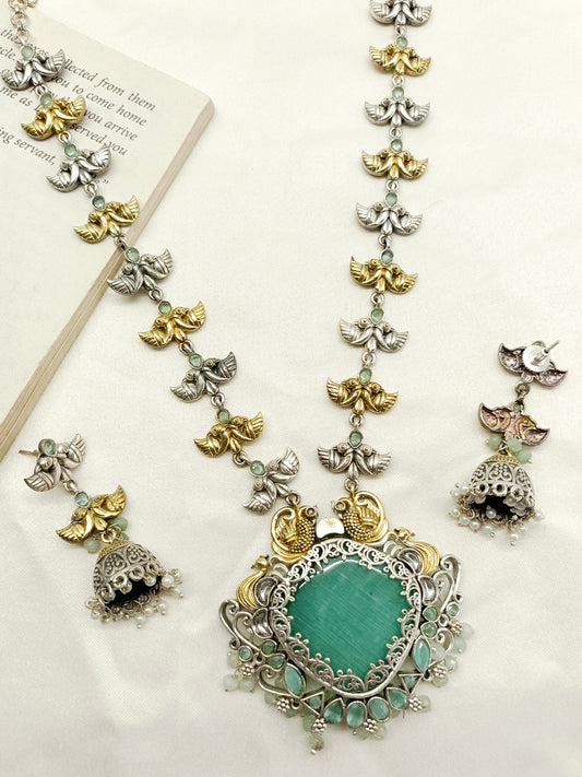 Janvi Mint Green Oxidized Necklace Set
