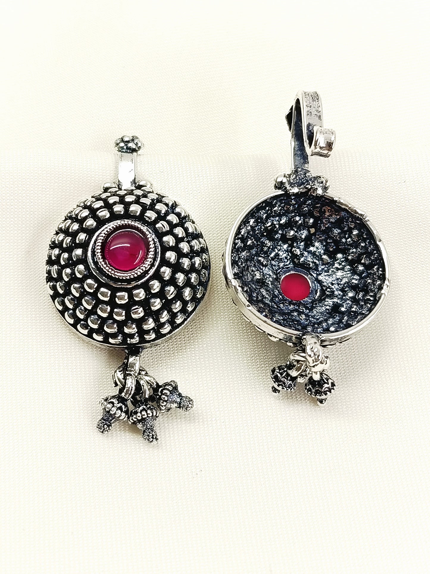 Anchal Oxidized Tribal Sunburst Ear Cuff with Ruby Pink Stone & Ghungroo