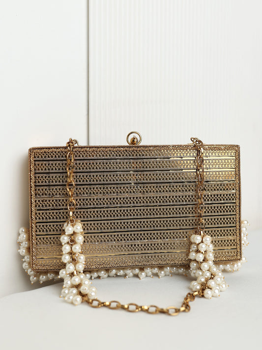 Saarika Royal Box Golden Evening Clutch Beaded Evening Clutch
