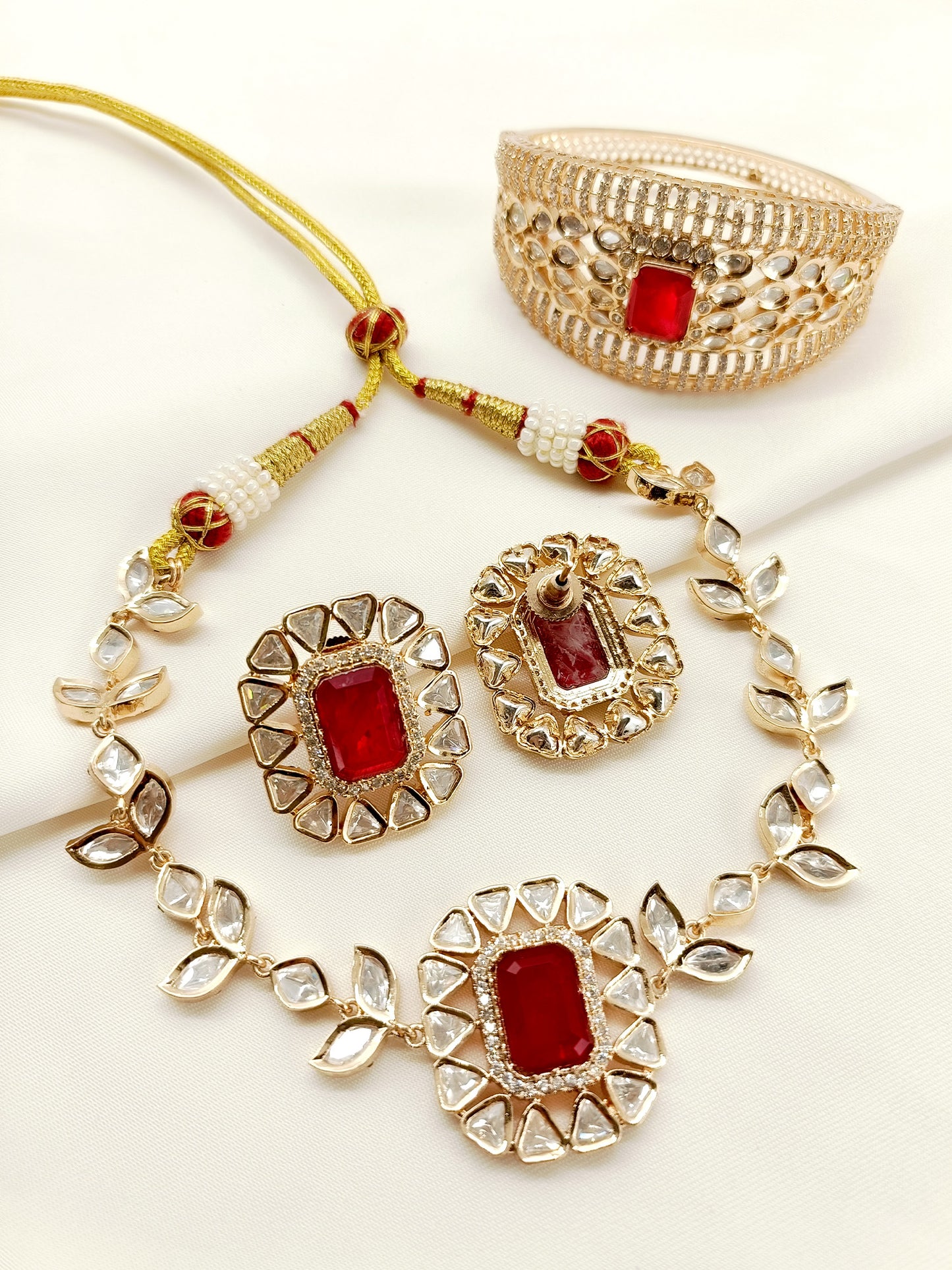 Nainsi Ruby Kundan Choker With Bracelet Combo set