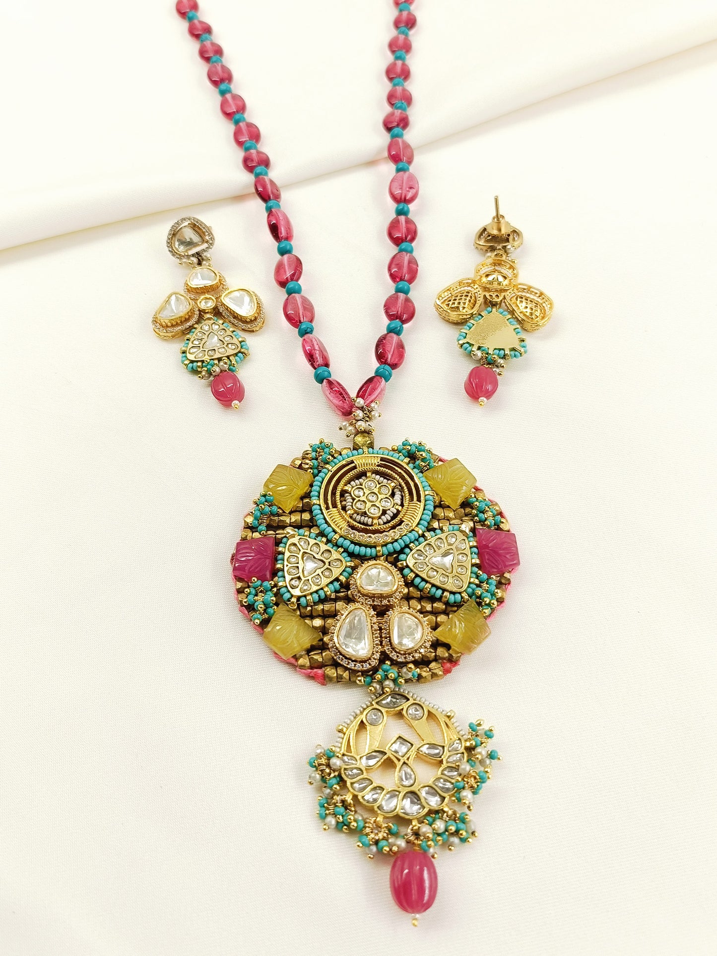 Yukti Multi Colour Jadau Kundan Long Pendant Set