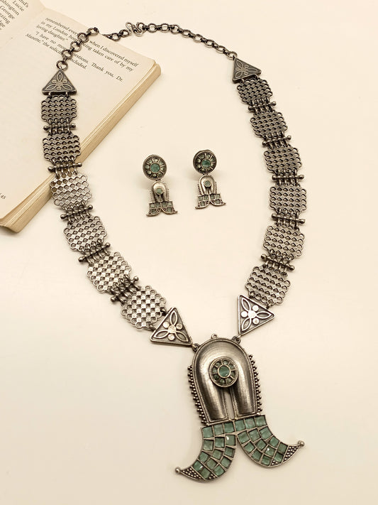 Tabu Mint Green Long Oxidized Necklace Set