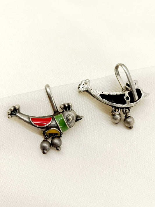 Tahira Multi Colour German Silver Bird Oxidized Earcuff