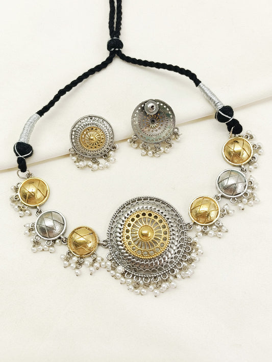 Ellora Plain Oxidized Necklace Set
