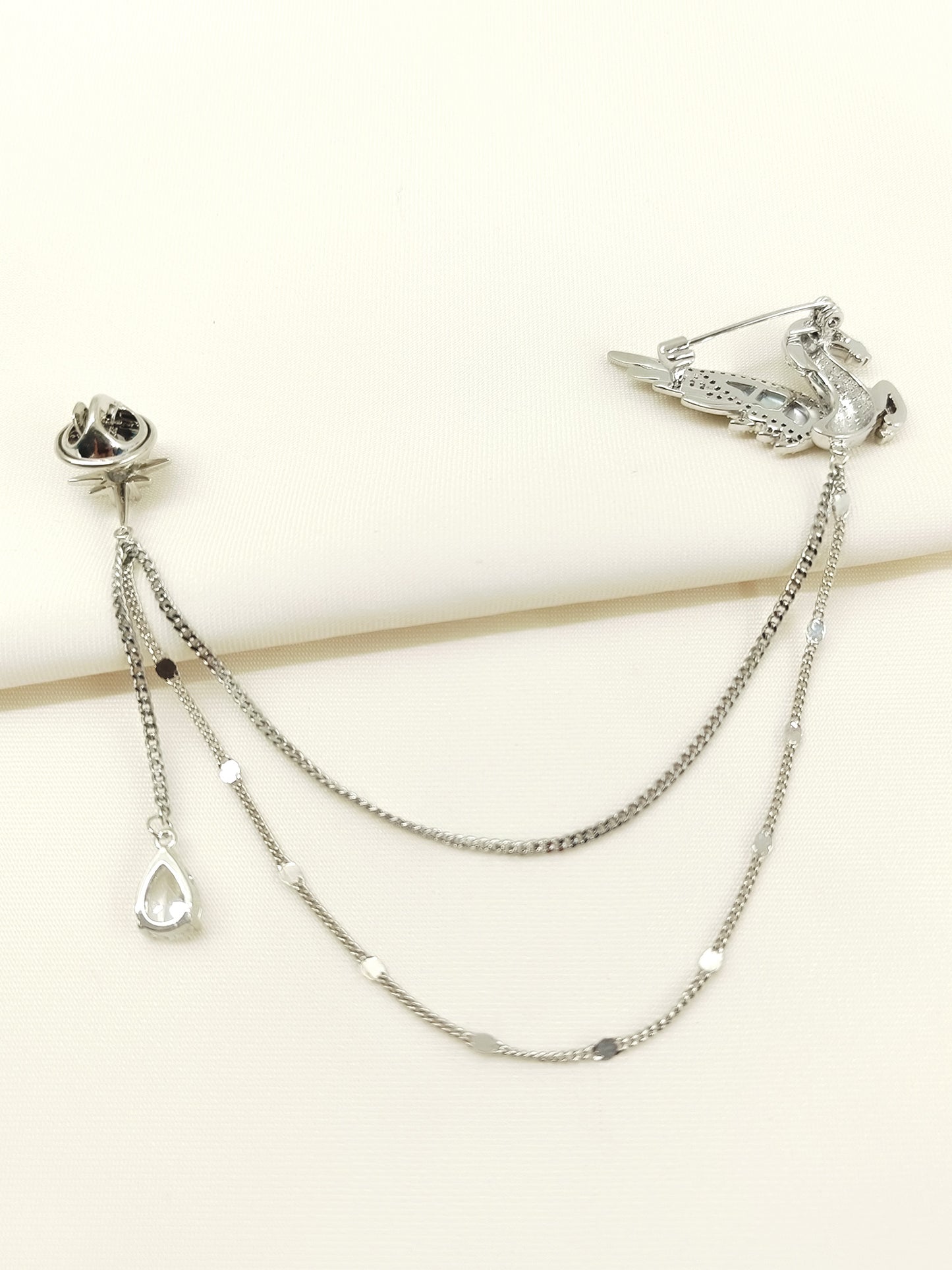Aditi Silver Pegasus & Star Brooch Pin With Chain