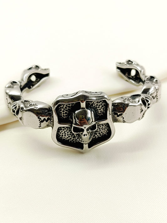 Arin Silver Skull Shield Men's Bracelet