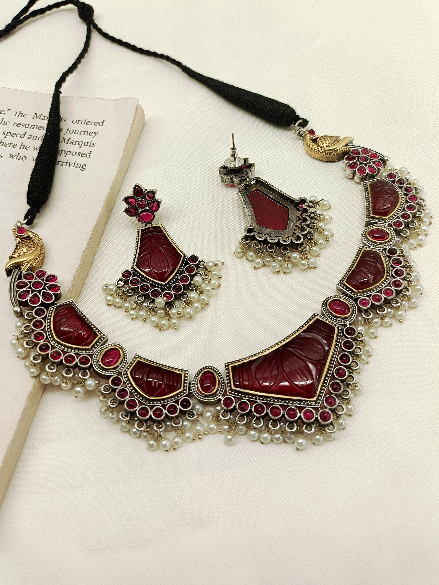 Varsha Maroon Oxidized Necklace Set