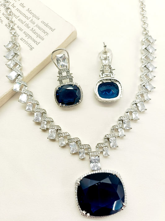 Kamia Navy Blue American Diamond Necklace Set