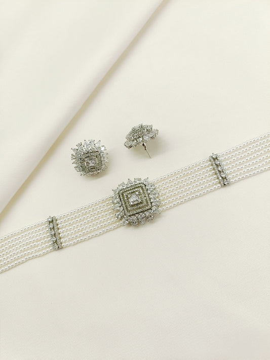 Pareeka White Pearl American Diamond Choker Set