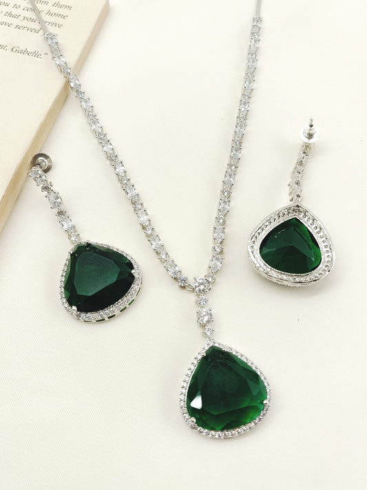 Ramiza Green American Diamond Necklace Set