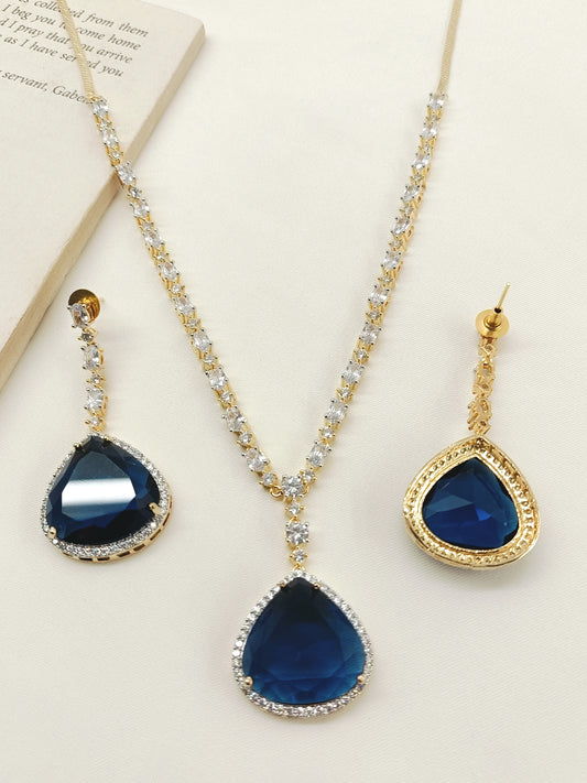 Nayna Blue American Diamond Necklace Set