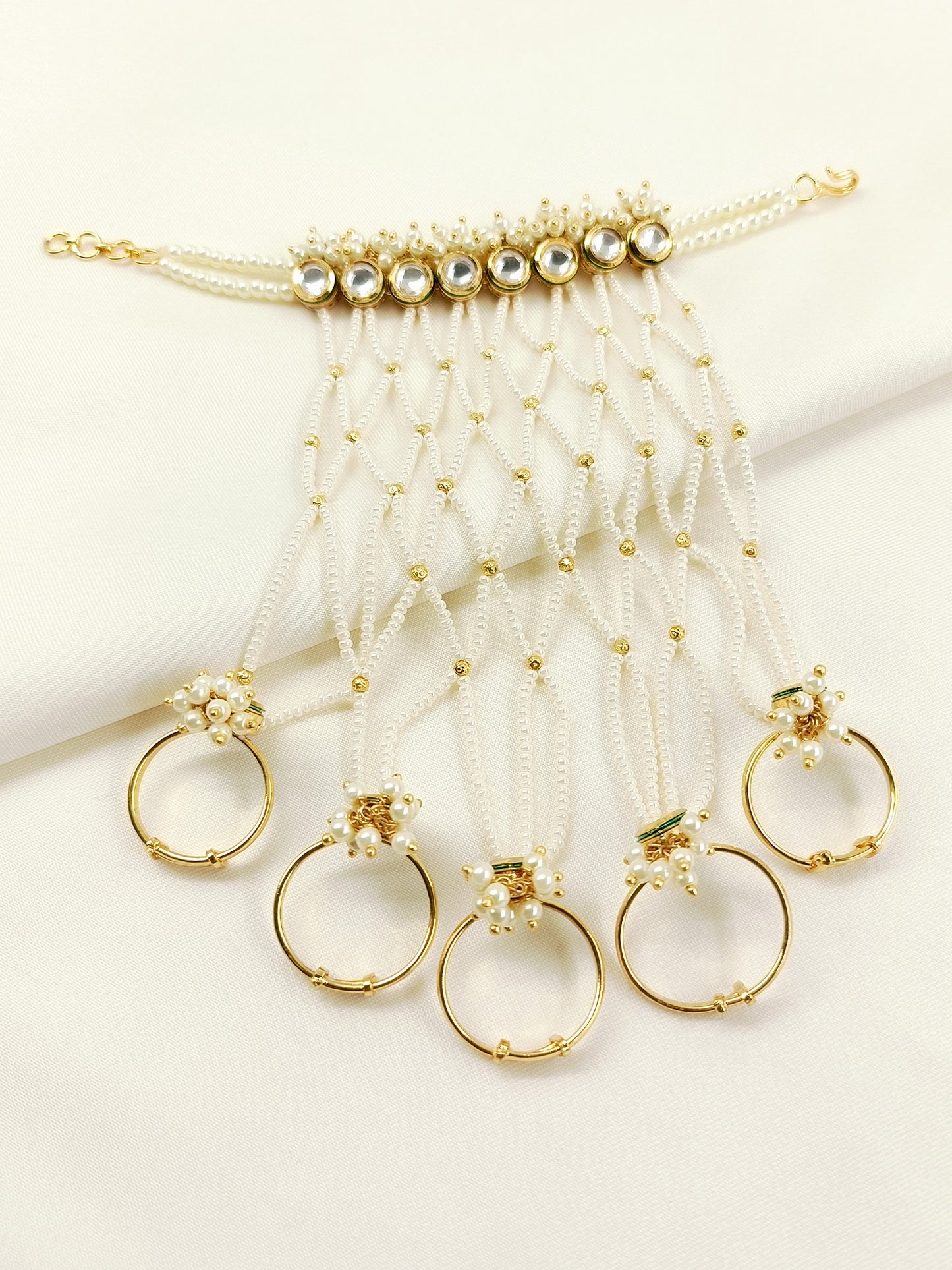 Rageswari White Pearl Kundan Hathphool [Price Is For Single Piece]