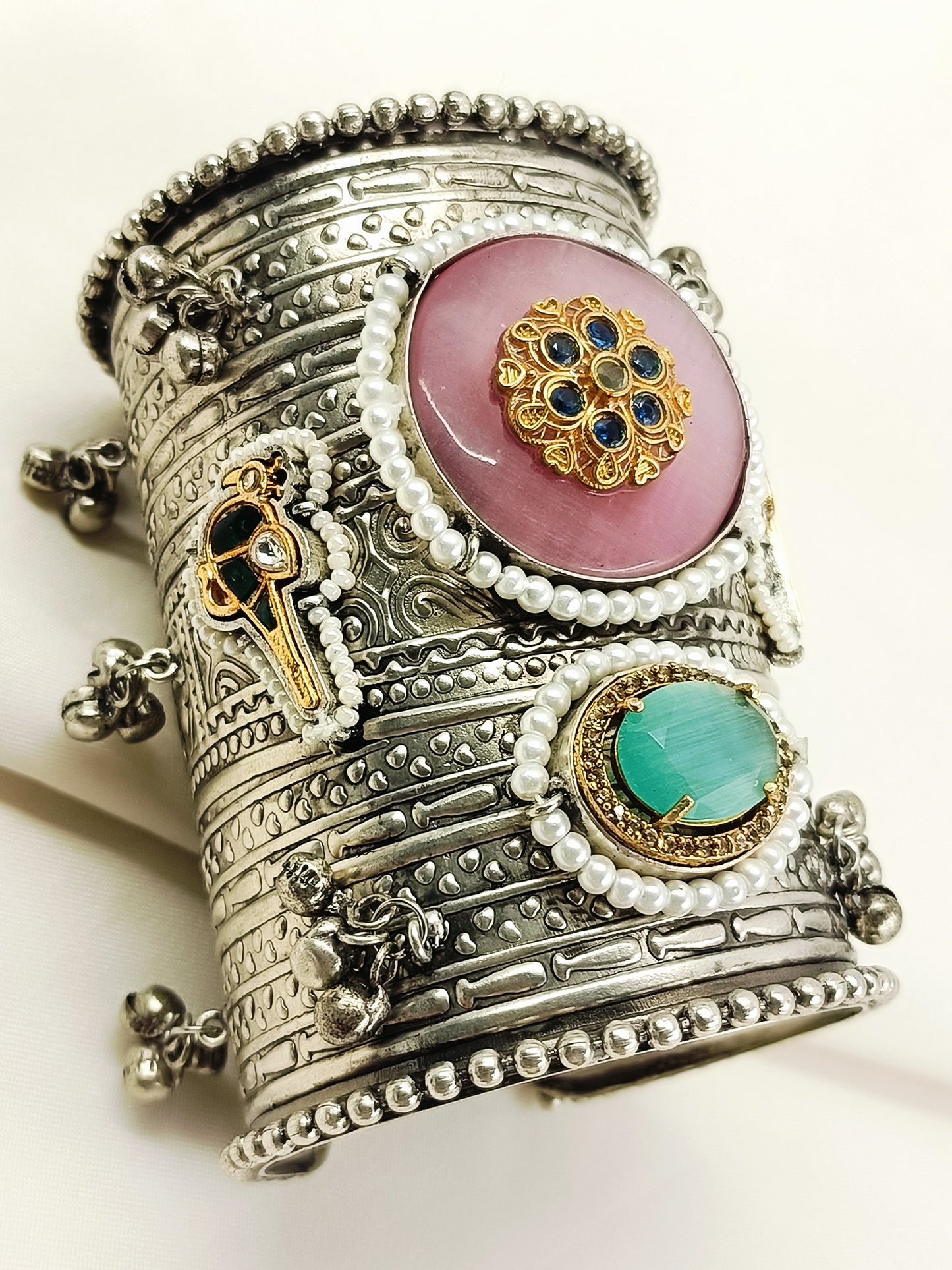 Aadya Pink Fusion Broad Oxidized Bracelet