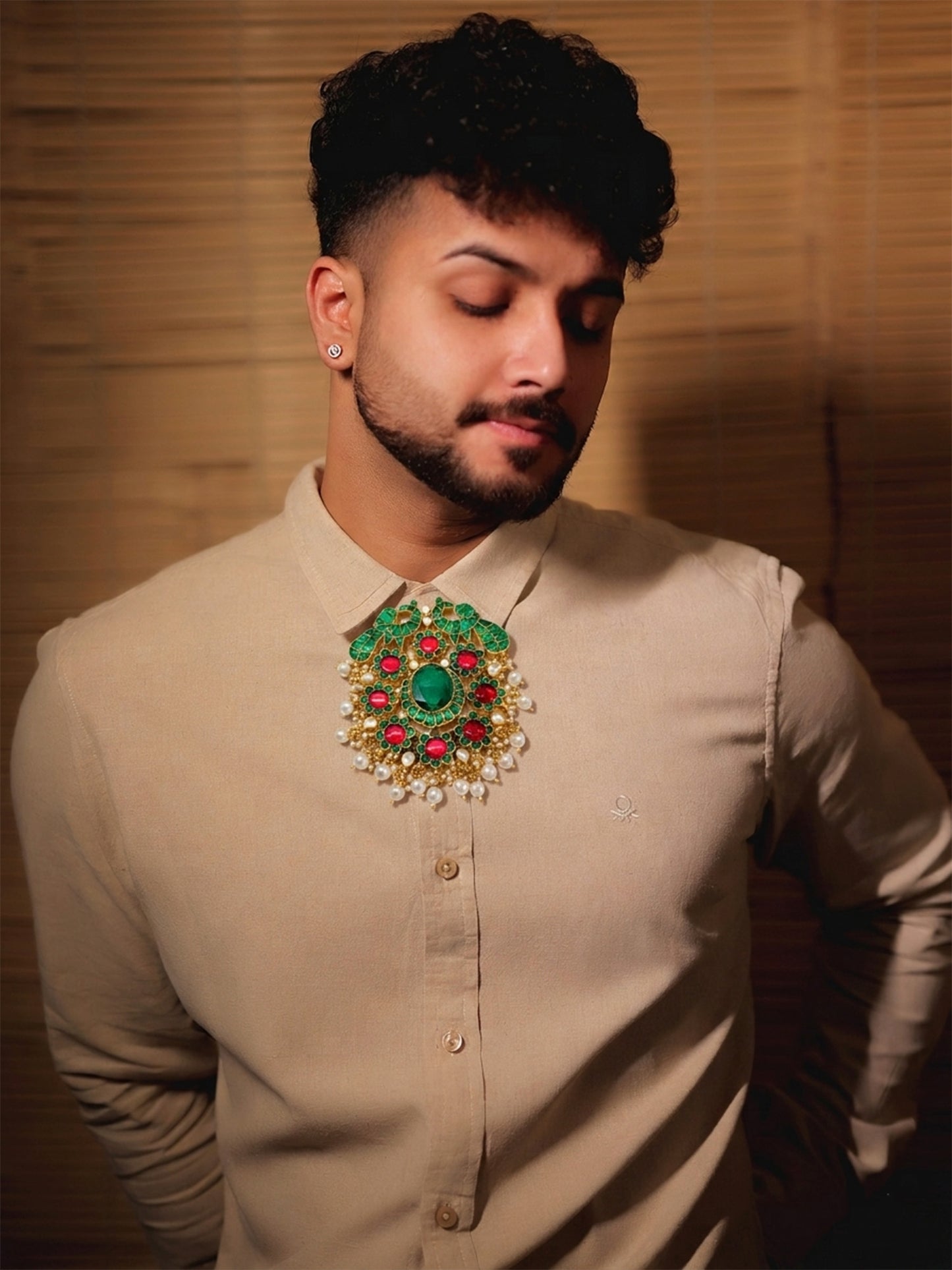 Divit R&G Peacock Kundan Men's Collar Brooch