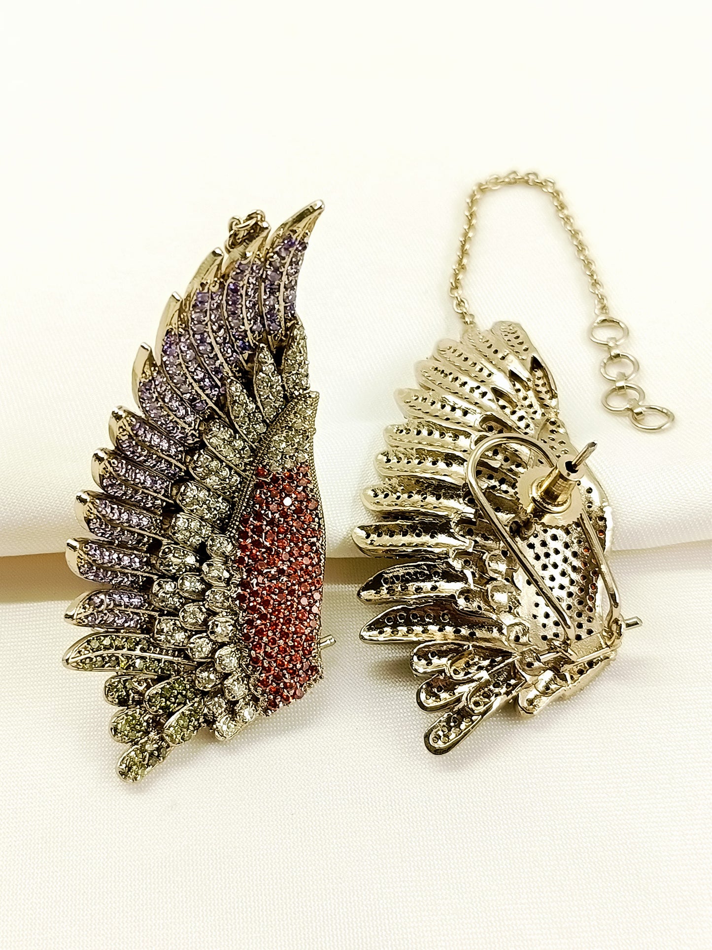 Afraah Orange Stone Studded Angel Wing Victorian Earrings