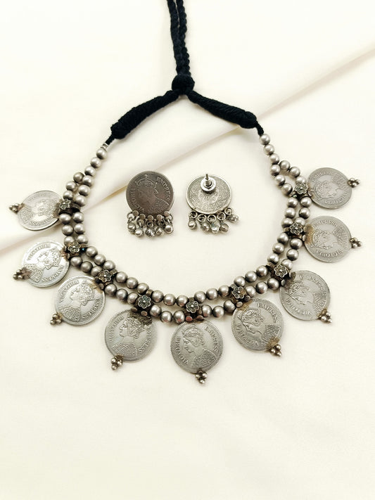 Karishma Plain Oxidized Coin Choker Set